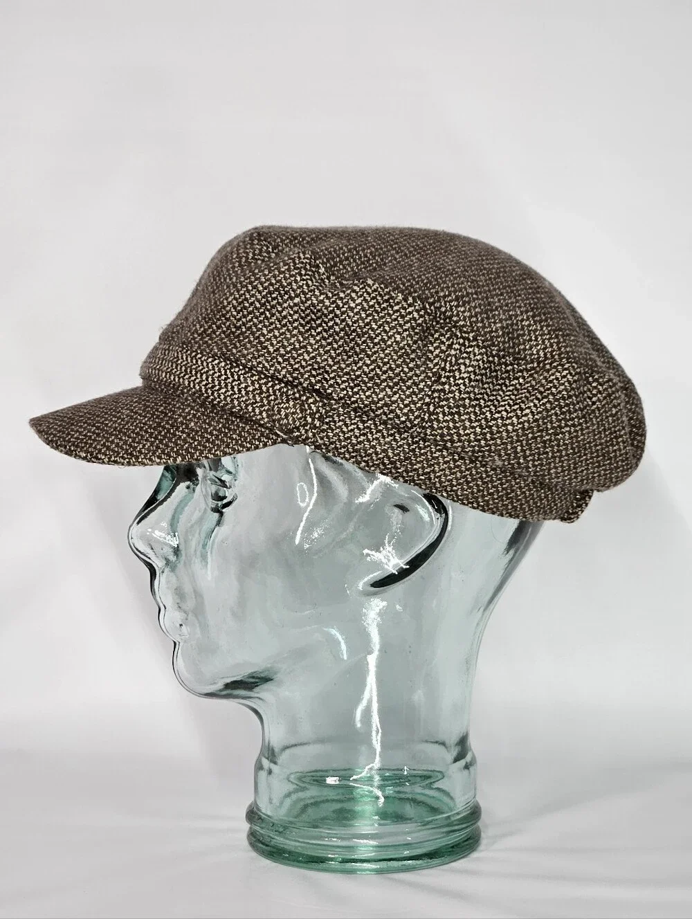 🛑SOLD🛑 Newsboy Cap 23-24" Tweed Baker Boy Brown Cream Gold Wool Fisherman - Picture 3 of 8